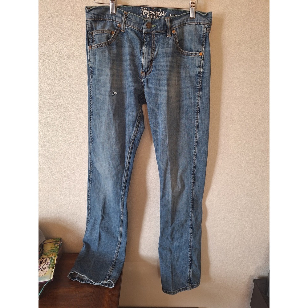 Wrangler Retro Slim Straight Jeans Mens 32x36 Medium Wash Denim WLT88CW